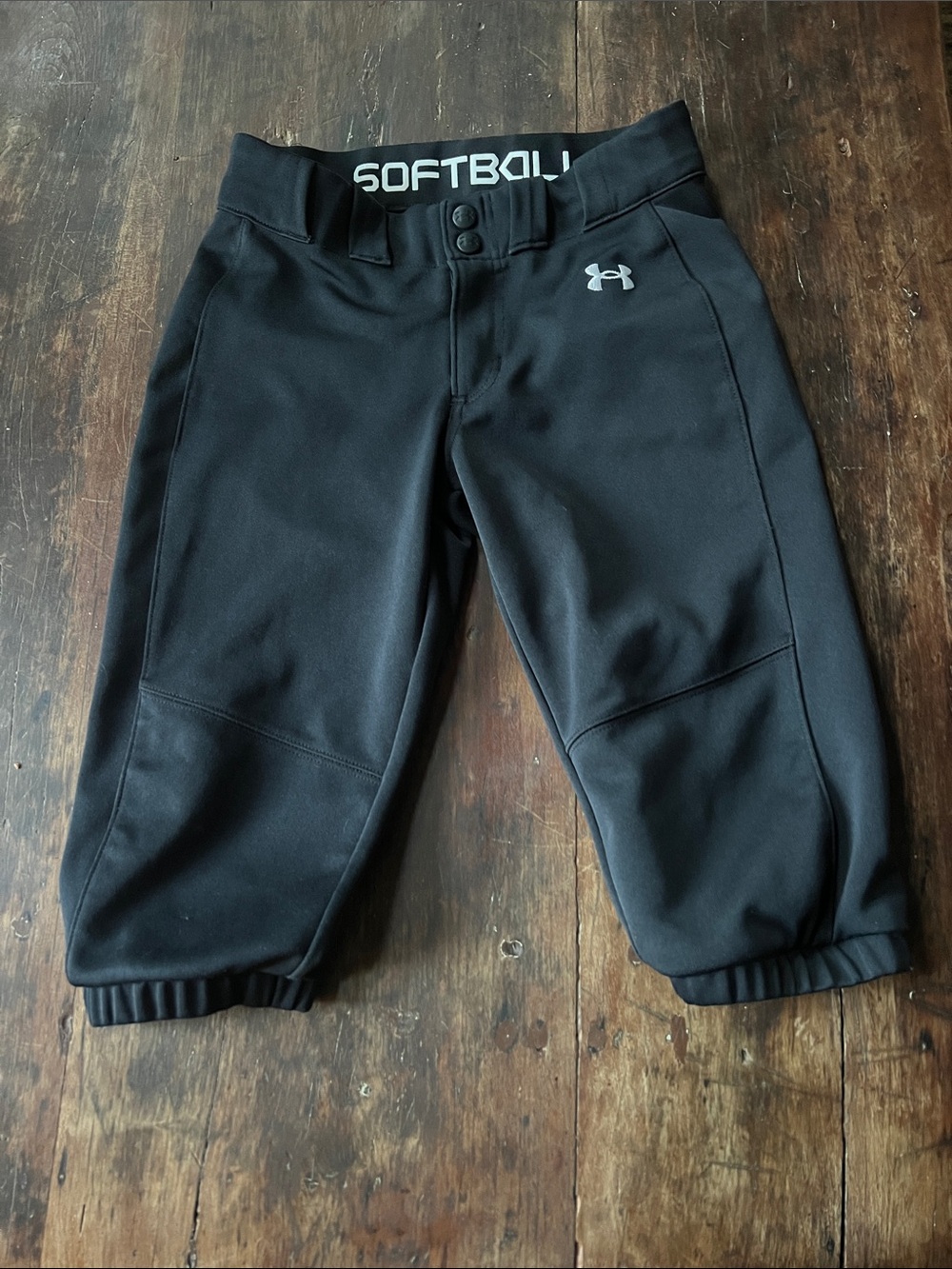 Under Armour Girls Black Softball Pants with Logo Waistband